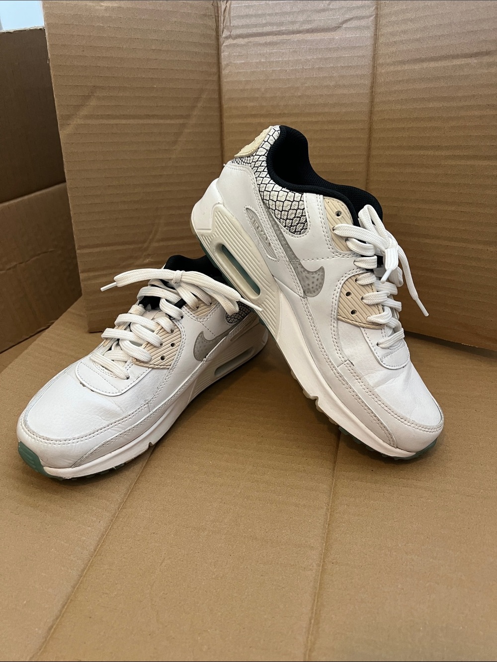 Nike Air Max White Leather Sneakers with Clear Swoosh and Mint Accents